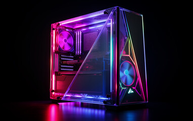 computer case is illuminated with rgb lighting. - 764556034