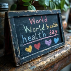 "World health day" concept handwriten on blackboard on wooden table