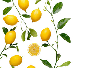 Fresh Lemons on Branches Cluster on transparent background,