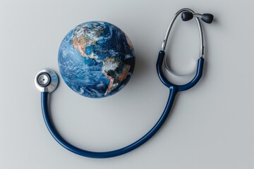 World Health Day, Stethoscope on world globe on white background.