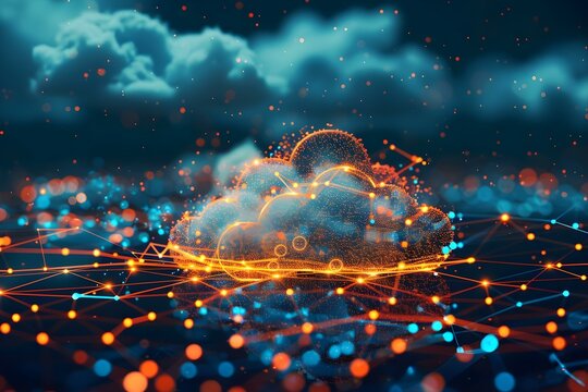 Cloud data storage technology solution for global network backup featuring digital Cloudscape and online service infrastructure. Concept Cloud Data Storage, Global Network Backup, Digital Cloudscape