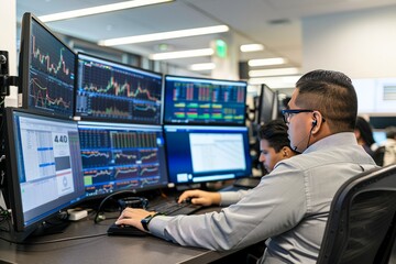 A brokerage firm's trading algorithms and automated trading systems, showcasing the use of technology and data analytics in executing trades and managing portfolios, Generative AI - obrazy, fototapety, plakaty