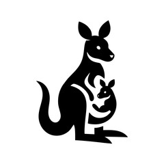 logo of a kangaroo carrying its child. black and white kangaroo vector logo