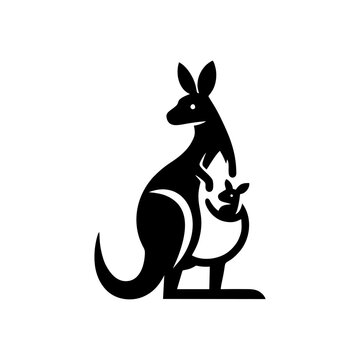 logo of a kangaroo carrying its child. black and white kangaroo vector logo