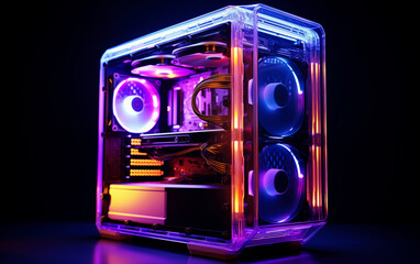 computer case is illuminated with rgb lighting. - 764558882