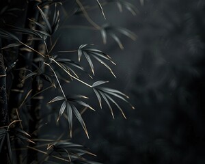 Create a detailed and crisp image of black bamboo against a dark background showcasing its intricate textures and shades