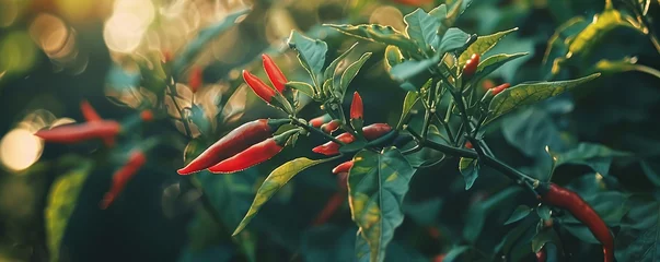 Papier Peint photo Piments forts close up view of hot chili tree