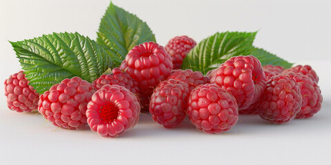 Ripe raspberries with raspberry leaf isolated on a white background .
