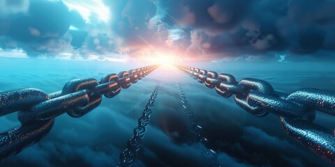 A chain of links is shown in a blue sky