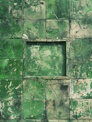 Green stone wall with a large green square in the middle