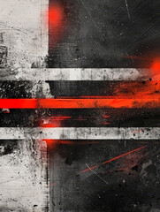 Gritty abstract in black and red with a dynamic, urban feel.