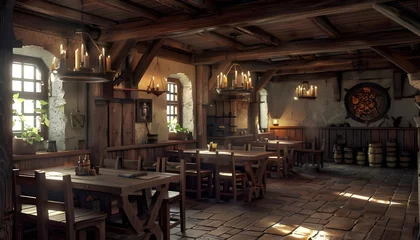 Fotobehang medieval building - Medieval tavern © thiraphon