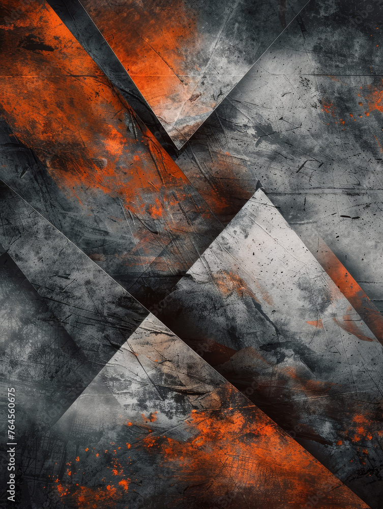 Sticker Modern geometric abstract metal art with orange rust contrasts.