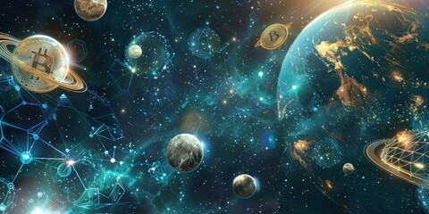 Naklejka premium A colorful space scene with many planets and stars