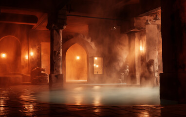 Roman wellness spa, mystic atmosphere.