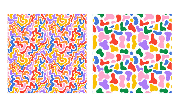 Fun colorful line doodle seamless pattern. Creative minimalist style art background