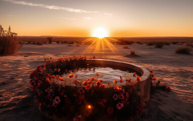 Hot tub in desert landscape. - 764560873