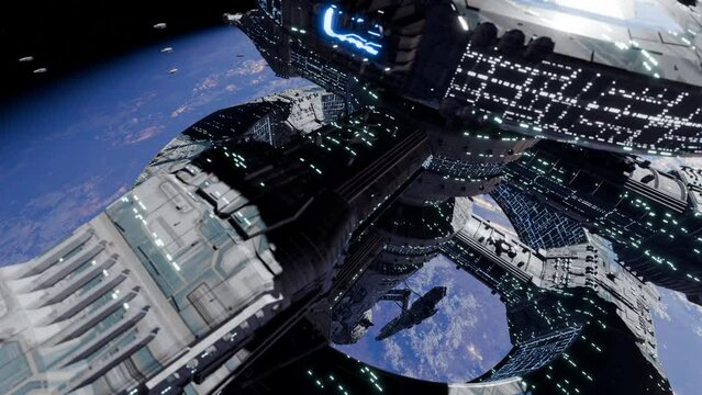 Spacestation orbiting above planet earth