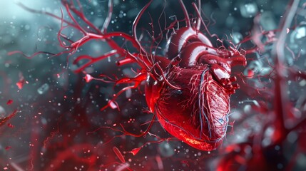 Digital illustration of a human heart with arteries and veins
