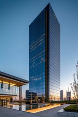 A brokerage firm's corporate headquarters, featuring modern architecture and cutting-edge facilities, symbolizing the firm's status and reputation in the financial industry, Generative A