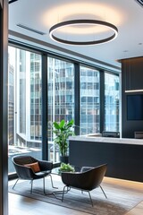 A brokerage firm's corporate headquarters, featuring modern architecture and cutting-edge facilities, symbolizing the firm's status and reputation in the financial industry, Generative A