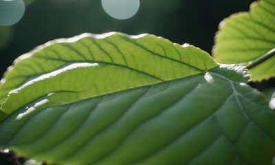 Green leaf background with selective focus and bokeh, nature concept
