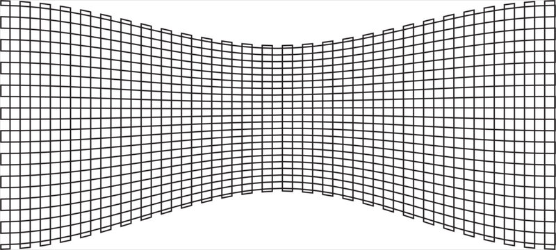 Squeeze, flattened oblate geometric element. Condensed grid, mesh. Abstract graphical element with hollow, flex, squished lines array. Concave shape.Cellular, reticulated element.Vector Isolated.