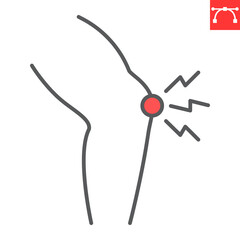 Knee pain line icon, body pain and human disease, meniscus trauma vector icon, vector graphics, editable stroke outline sign, eps 10.