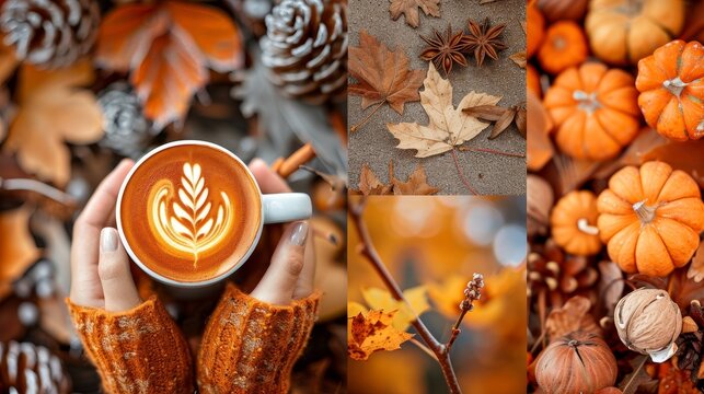 Autumn collage wallpaper of cup of coffee