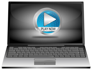 Laptop computer with Play Button - 3D illustration - 764566015
