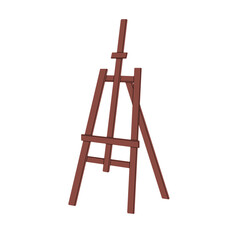 Empty wooden easel. Wood stand for painting artwork, showing, presentation picture on exhibition. Drawing tool, artistic equipment for art class. Flat isolated vector illustration on white background