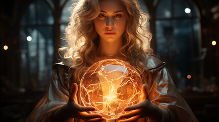 Magic woman holding a magical cristal.