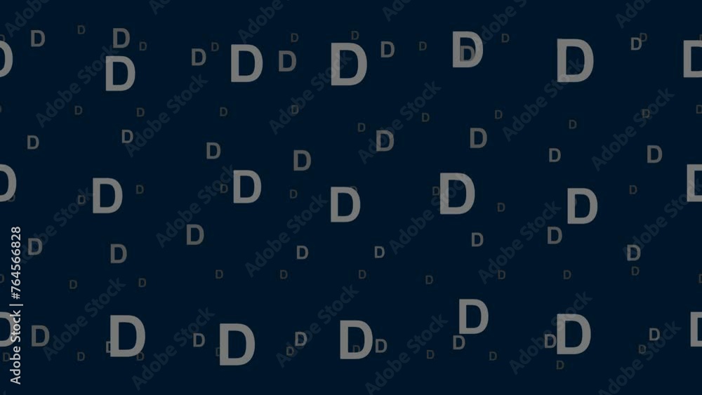 Poster capital letter d symbols float horizontally from left to right. parallax fly effect. floating symbol