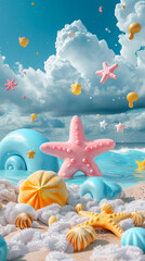 Fototapeta premium 3D cartoon colorful summer beach