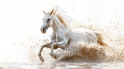 Majestic Elegance Graceful Horses in Captivating Splendor White horse running in the desert The galloping white horse  Beautiful white horse run in desert against dramatic sky, Generative Ai
