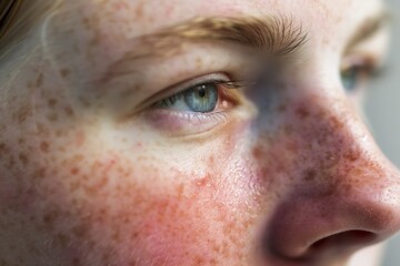 closeup of a womans cheek with visible rosacea - obrazy, fototapety, plakaty