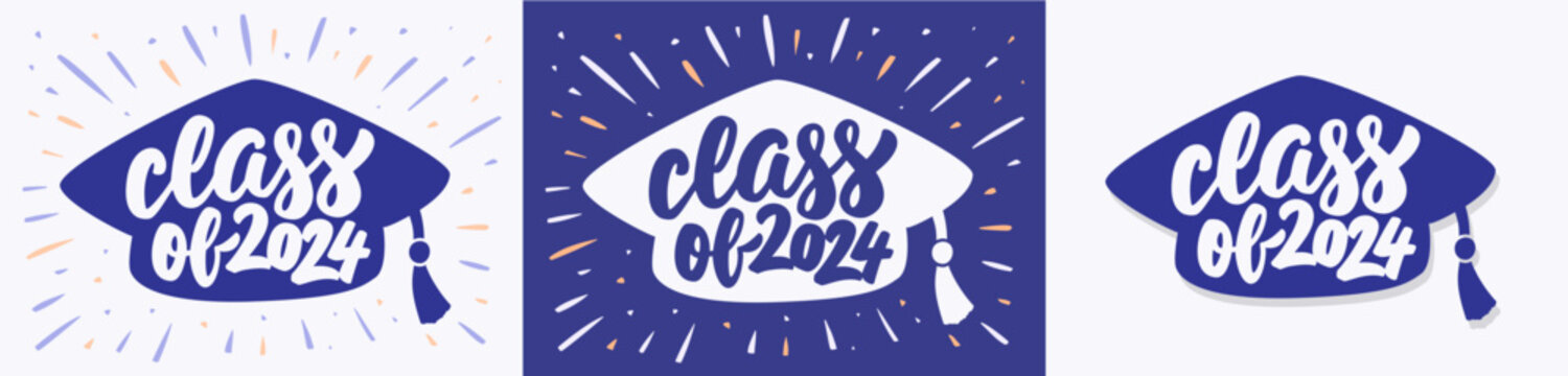 Class of 2024. Vector handwritten lettering stickers.