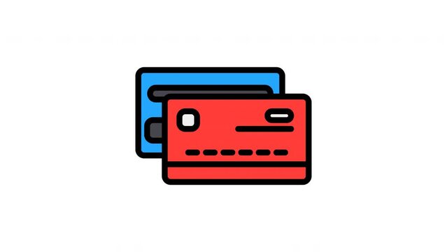 Animated credit card filled line icon on transparent background, ecommerce animation, 4k video motion graphic with alpha channel, use for web design, mobile apps, ui design