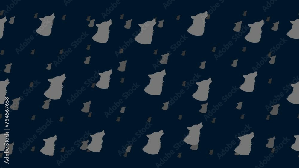 Poster wolf head symbols float horizontally from left to right. parallax fly effect. floating symbols are l