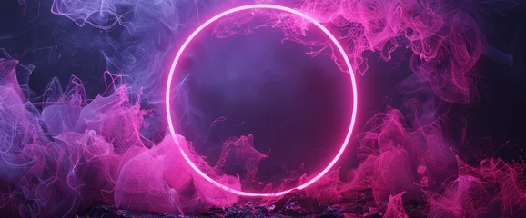 Rolgordijnen Pink Round Neon Circle Frame And Magic, HD, Background Wallpaper, Desktop Wallpaper © Moon Art Pic