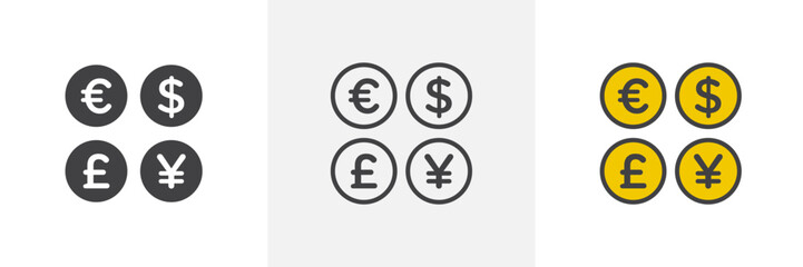 Icons of World Currency Exchange. Symbols of the Global Financial Landscape.