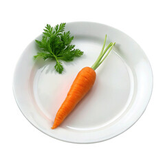 Carrot vegetable with leaves in plate isolated on Transparent background.