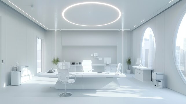 Bright modern office with white desks