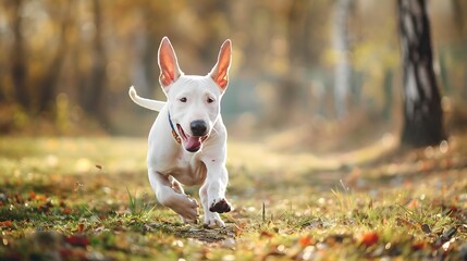 Naklejka premium Generative AI : Young Bull Terrier playing in the park.