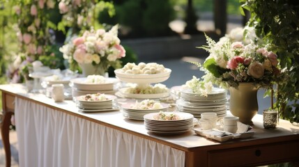 Buffet Table with dishware waiting for guests
