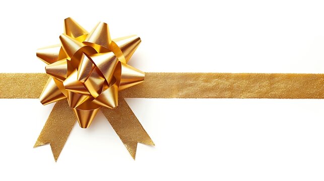 Generative AI : gold gift bow isolated on white