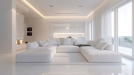Living room with elegant white sofa gives a warm feeling for the family.