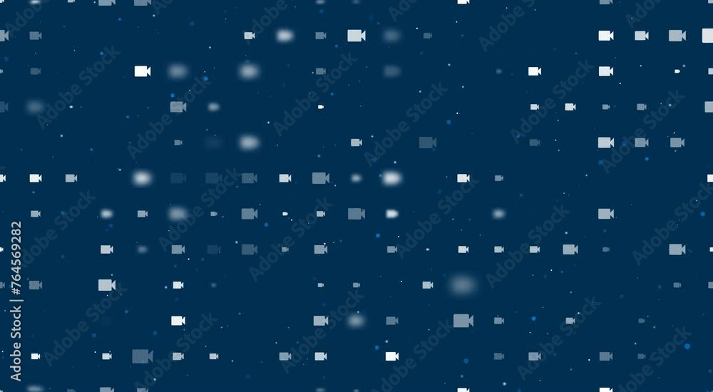 Poster template animation of evenly spaced video camera symbols of different sizes and opacity. animation o