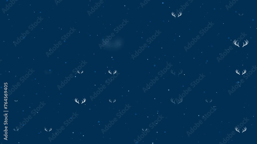 Poster template animation of evenly spaced deer horns symbols of different sizes and opacity. animation of 