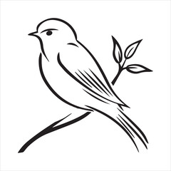 simple and minimalistic bird logo, lineart style, black and white line art, white background, no shading